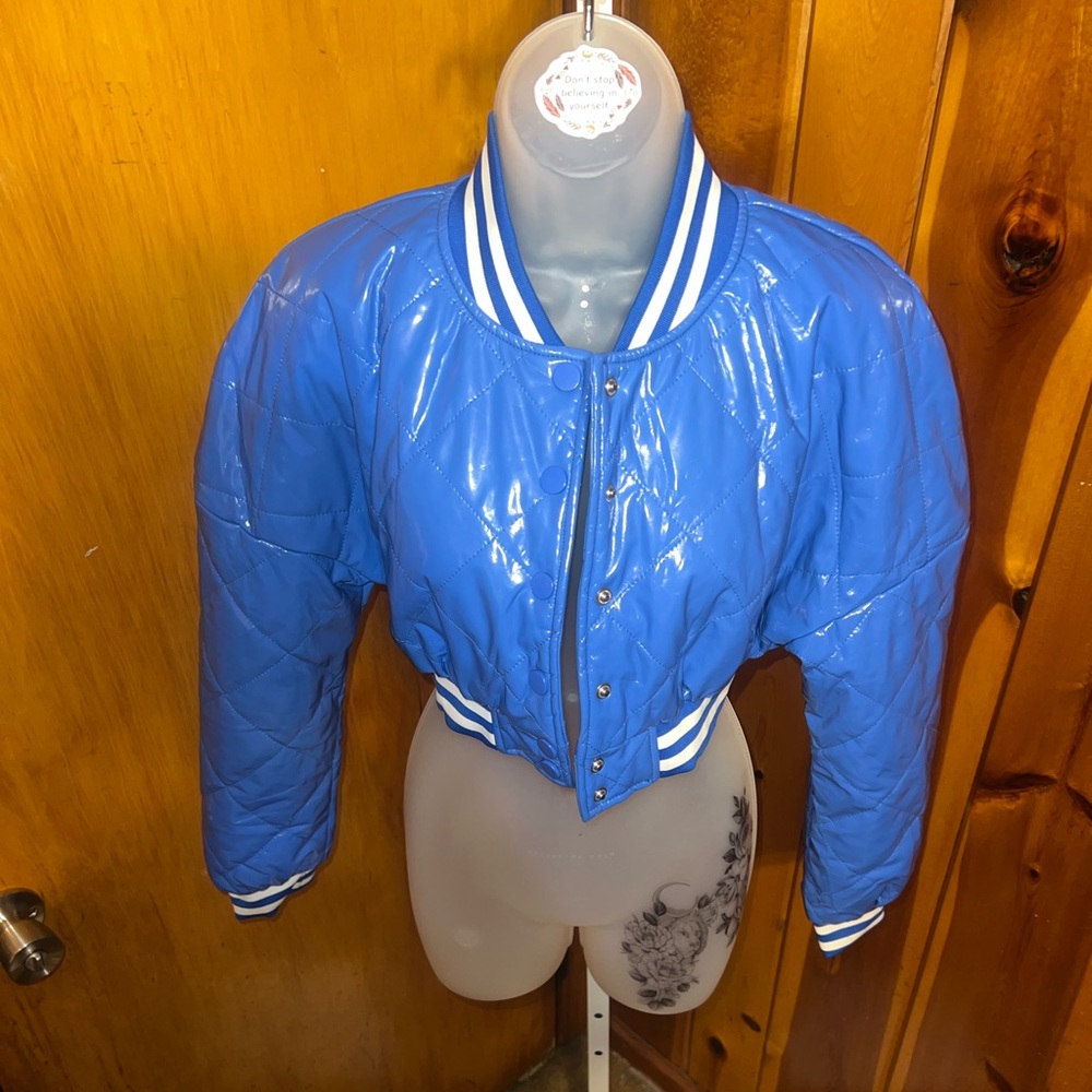 Blue Quilted Cropped Jacket